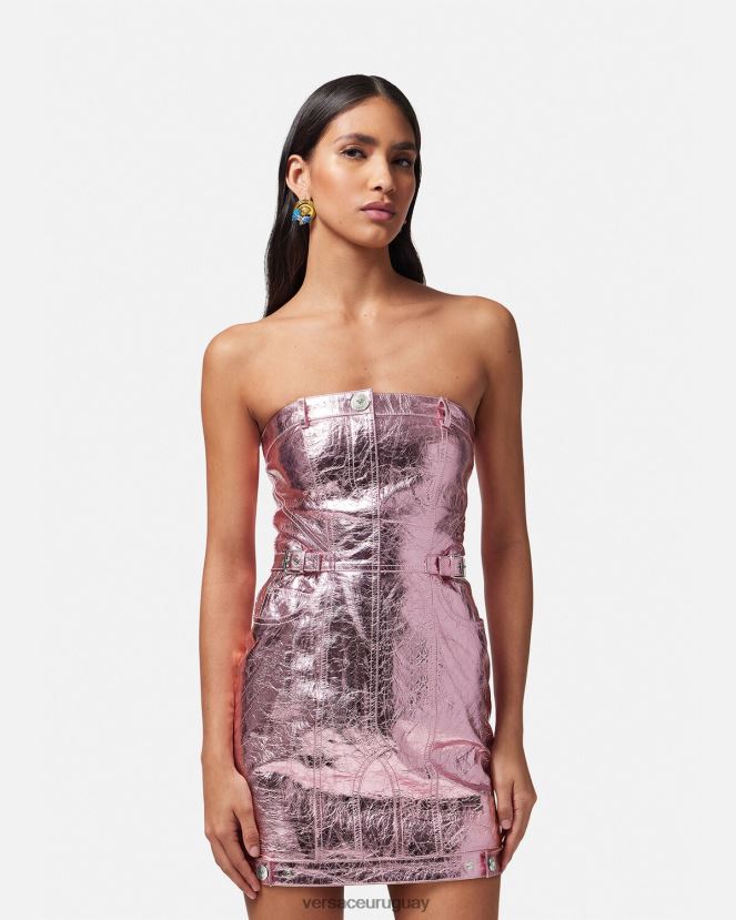 Versace vestido corto de cuero metalizado con Medusa mujer rosa ropa H88R0H14