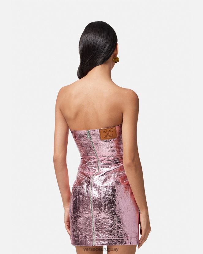 Versace vestido corto de cuero metalizado con Medusa mujer rosa ropa H88R0H14