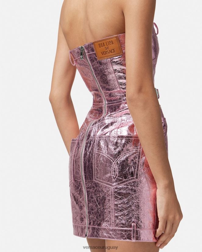Versace vestido corto de cuero metalizado con Medusa mujer rosa ropa H88R0H14