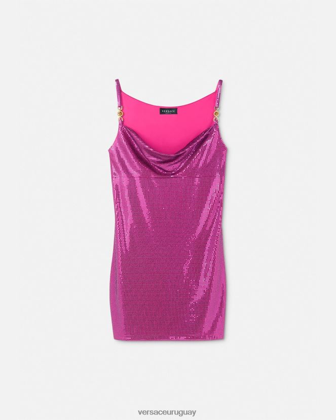 Versace vestido corto de malla metálica con Medusa '95 mujer fucsia ropa H88R0H63