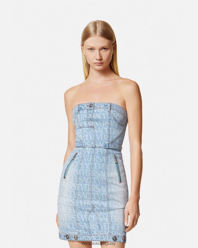 Versace vestido corto de mezclilla en toda la prenda mujer azul ropa H88R0H25