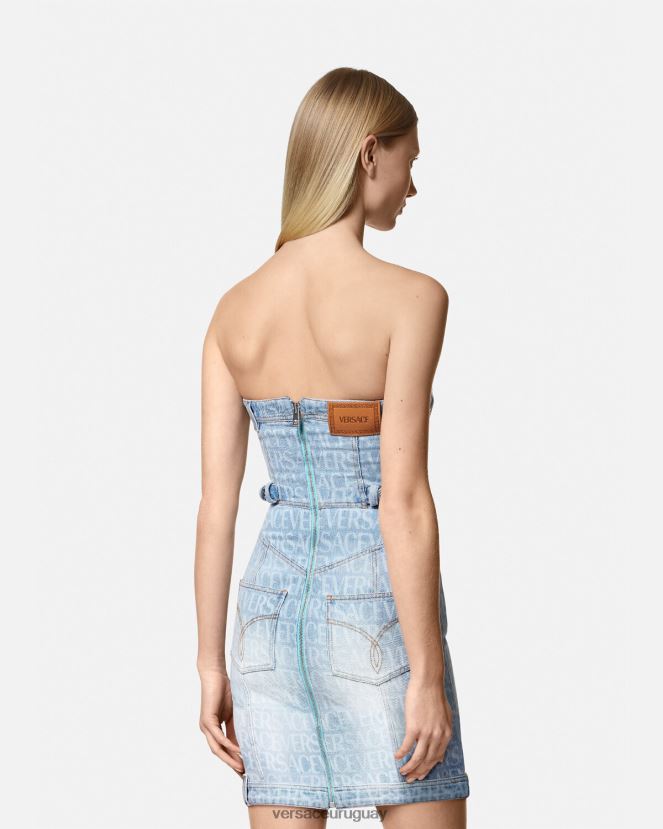 Versace vestido corto de mezclilla en toda la prenda mujer azul ropa H88R0H25