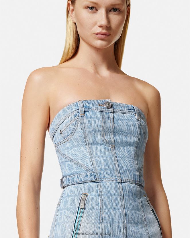 Versace vestido corto de mezclilla en toda la prenda mujer azul ropa H88R0H25