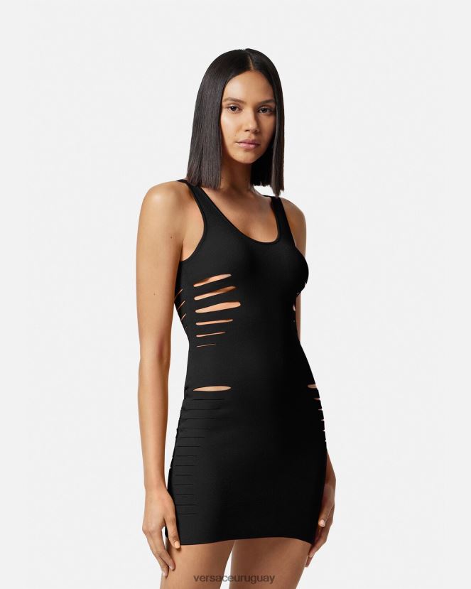 Versace vestido corto de punto con aberturas mujer negro ropa H88R0H48