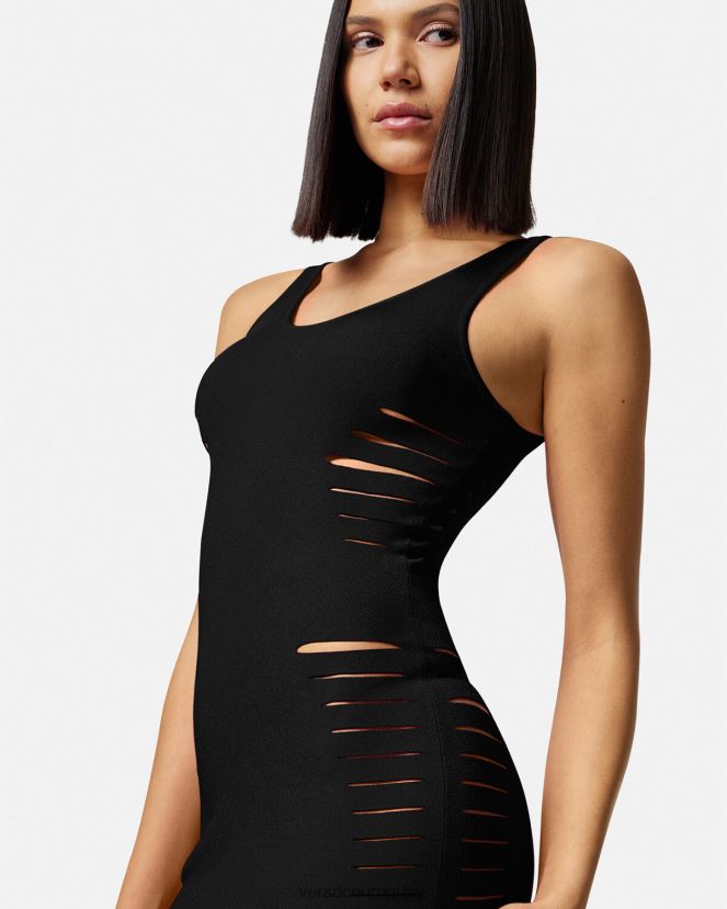 Versace vestido corto de punto con aberturas mujer negro ropa H88R0H48