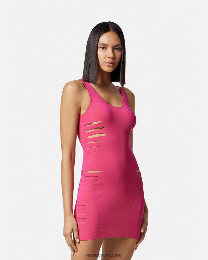 Versace vestido corto de punto con aberturas mujer rosa ropa H88R0H47