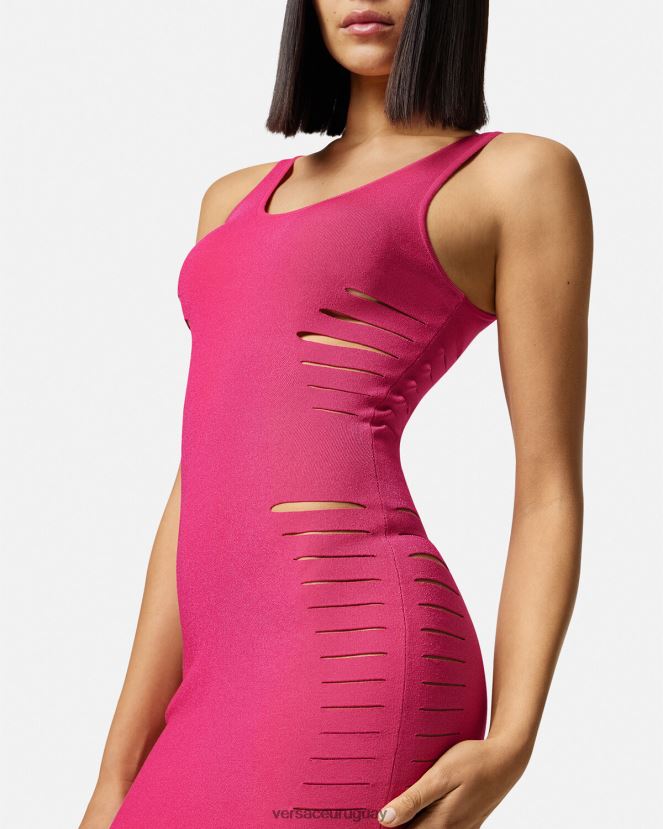 Versace vestido corto de punto con aberturas mujer rosa ropa H88R0H47