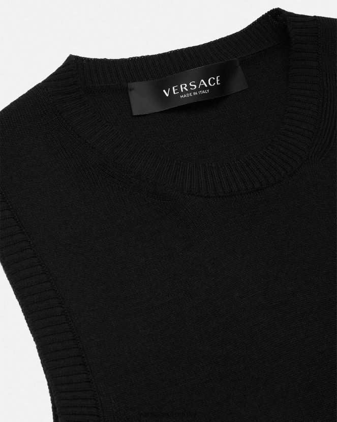 Versace vestido corto de punto con logo color orquídea mujer negro ropa H88R0H70