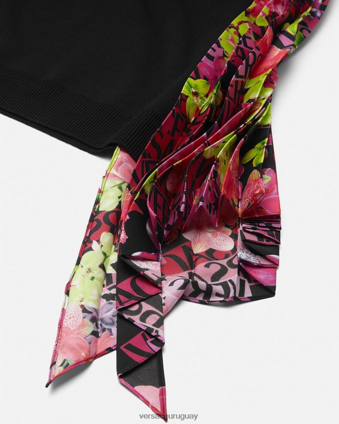 Versace vestido corto de punto con logo color orquídea mujer negro ropa H88R0H70