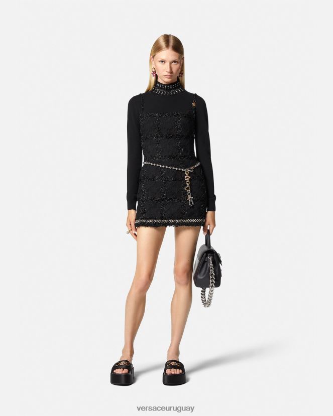 Versace vestido corto de tweed con puntas de Medusa mujer negro ropa H88R0H77
