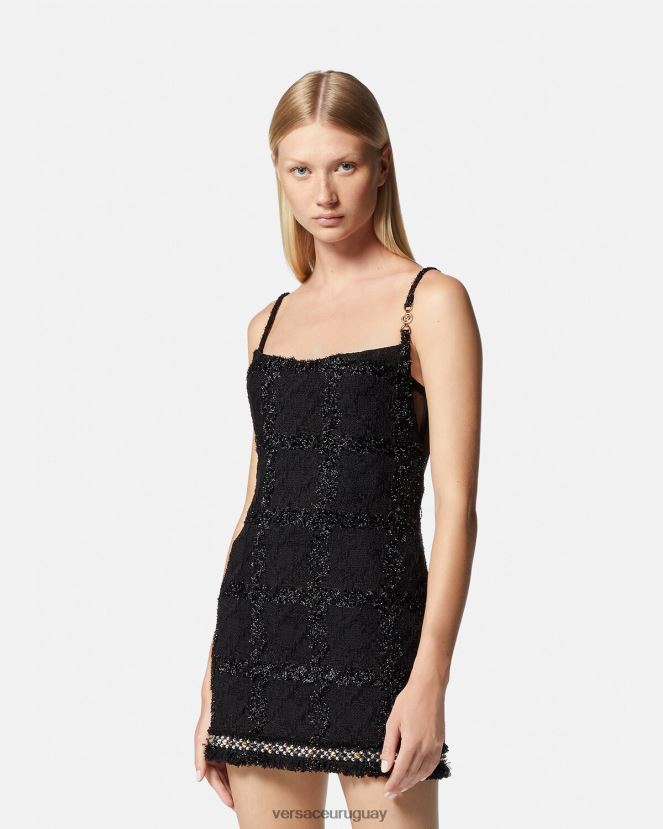 Versace vestido corto de tweed con puntas de Medusa mujer negro ropa H88R0H77