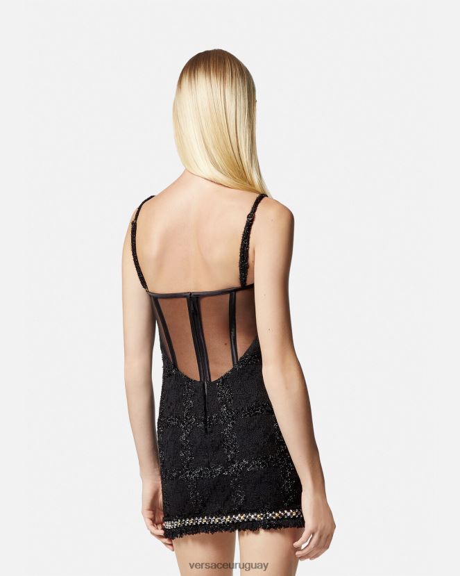 Versace vestido corto de tweed con puntas de Medusa mujer negro ropa H88R0H77