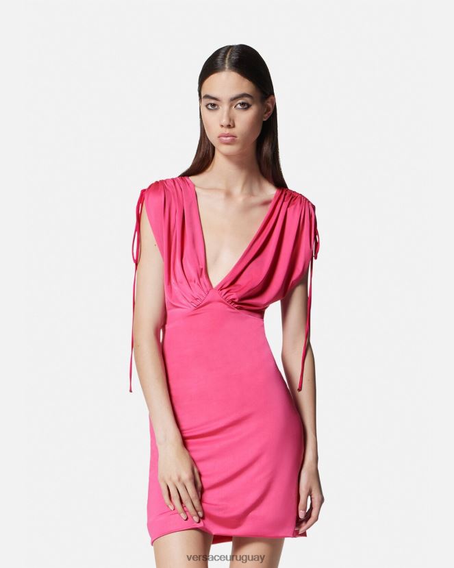 Versace vestido corto fruncido mujer fucsia ropa H88R0H2193