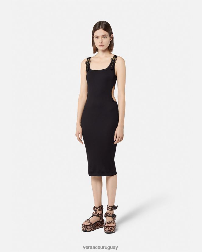 Versace vestido de alta costura barroca con 1 hebilla mujer negro ropa H88R0H2197
