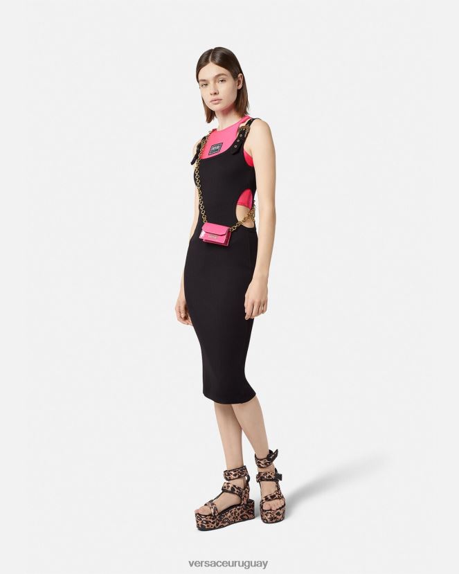 Versace vestido de alta costura barroca con 1 hebilla mujer negro ropa H88R0H2197