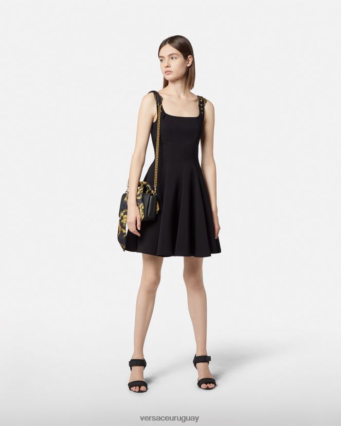 Versace vestido de alta costura barroca con 1 hebilla mujer negro ropa H88R0H2198