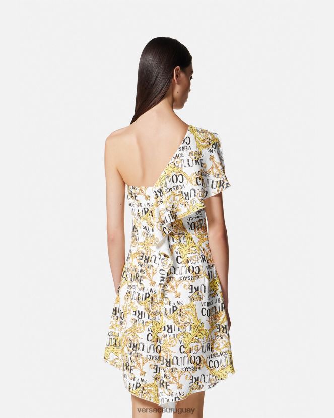 Versace vestido de alta costura con logo y un solo hombro mujer oro y blanco ropa H88R0H2186