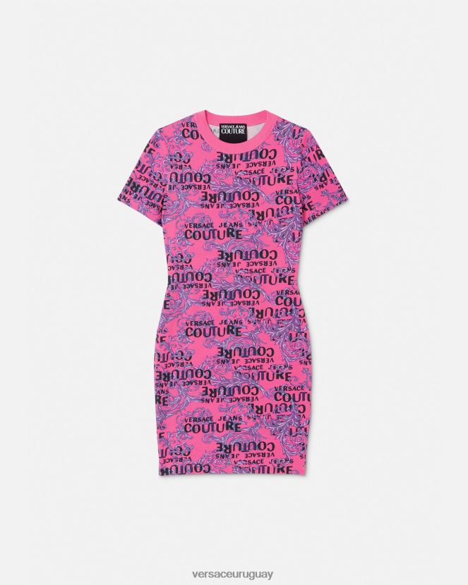 Versace vestido estilo camiseta de alta costura con logo mujer fucsia ropa H88R0H2184