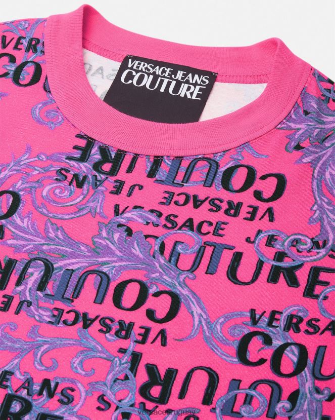 Versace vestido estilo camiseta de alta costura con logo mujer fucsia ropa H88R0H2184