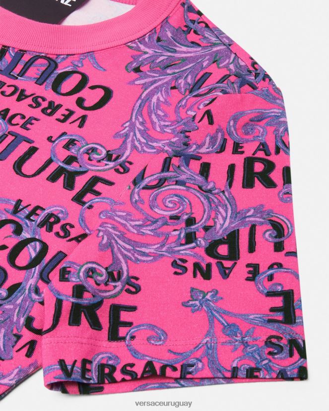 Versace vestido estilo camiseta de alta costura con logo mujer fucsia ropa H88R0H2184