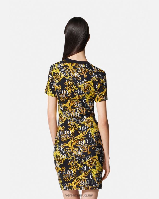 Versace vestido estilo camiseta de alta costura con logo mujer oro negro ropa H88R0H2183