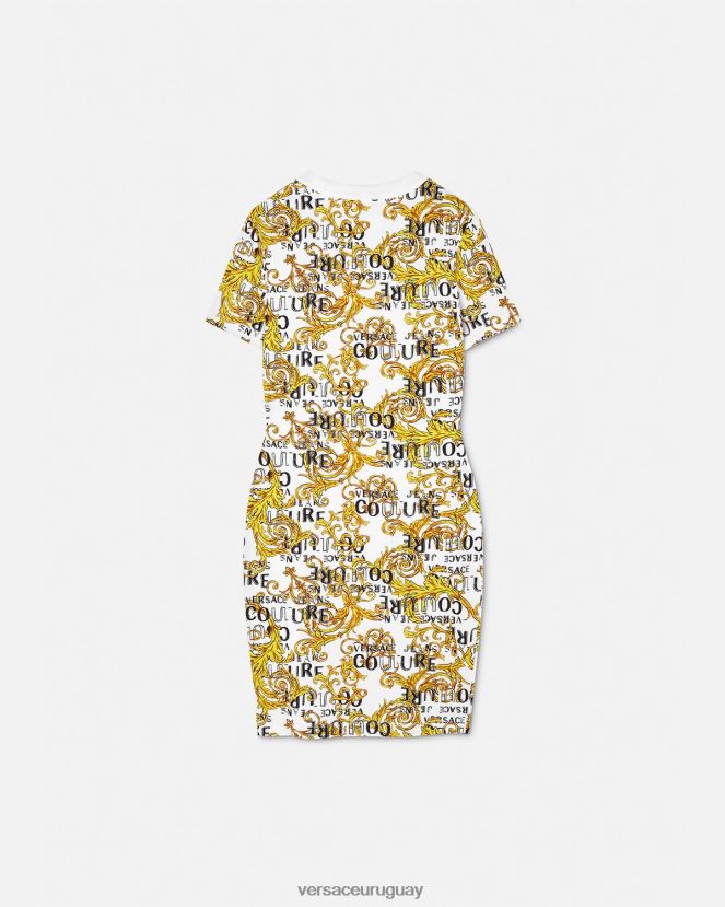 Versace vestido estilo camiseta de alta costura con logo mujer oro y blanco ropa H88R0H2185