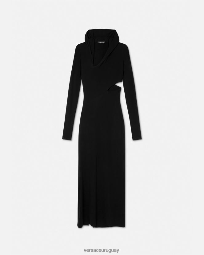 Versace vestido largo con capucha y cortes mujer negro ropa H88R0H52