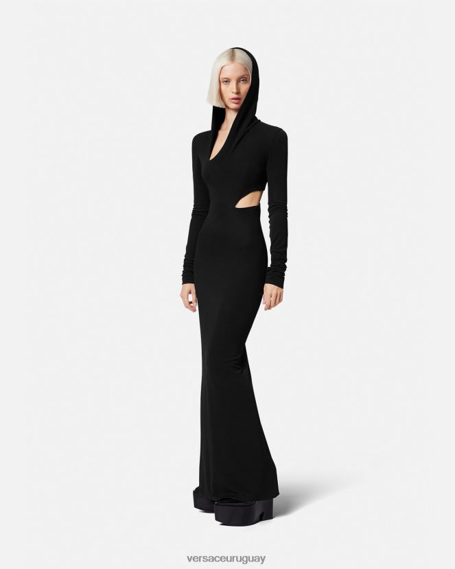 Versace vestido largo con capucha y cortes mujer negro ropa H88R0H52