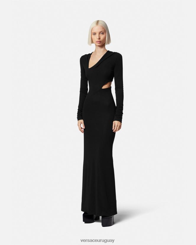 Versace vestido largo con capucha y cortes mujer negro ropa H88R0H52