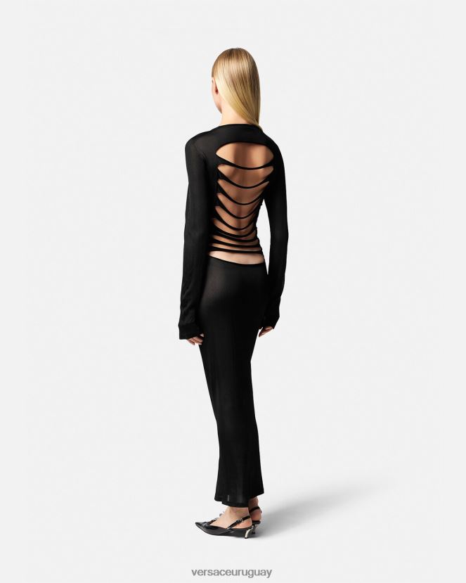 Versace vestido largo de punto con cortes mujer negro ropa H88R0H51