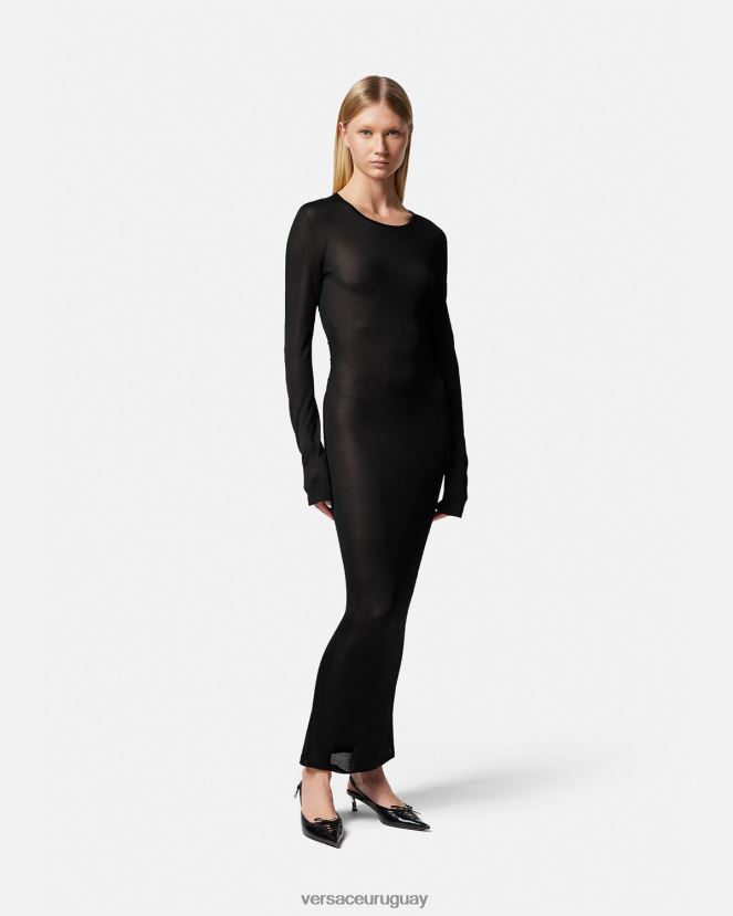 Versace vestido largo de punto con cortes mujer negro ropa H88R0H51