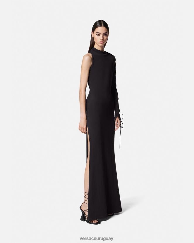 Versace vestido largo de un solo hombro mujer negro ropa H88R0H2194