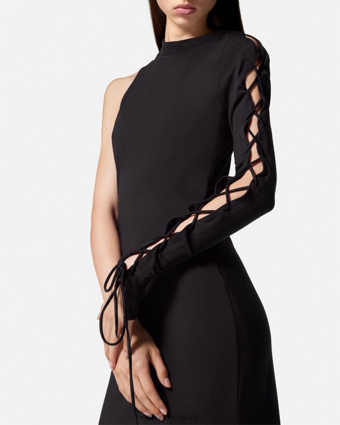 Versace vestido largo de un solo hombro mujer negro ropa H88R0H2194