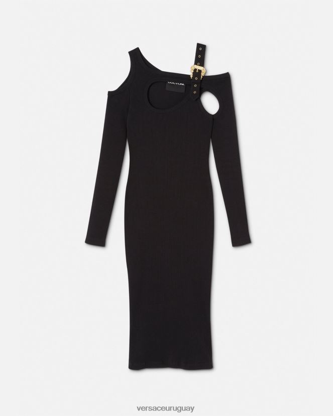 Versace vestido midi con abertura y hebilla barroca mujer negro ropa H88R0H2143