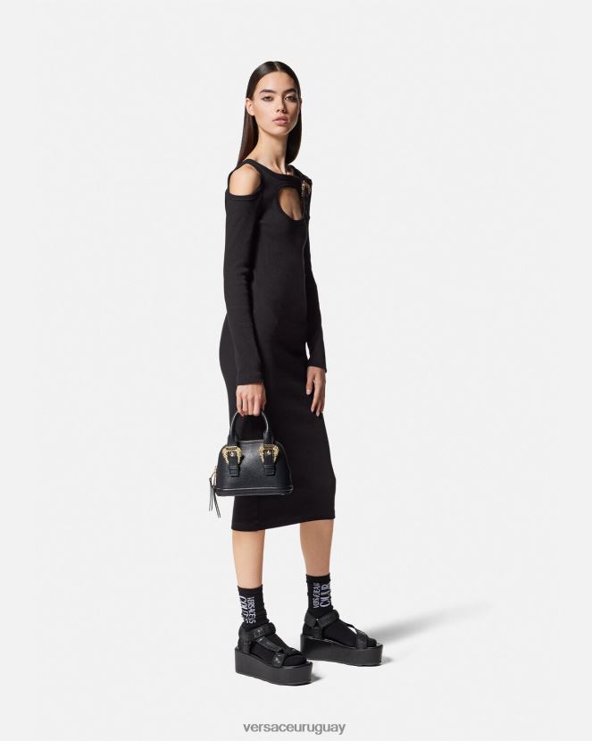 Versace vestido midi con abertura y hebilla barroca mujer negro ropa H88R0H2143