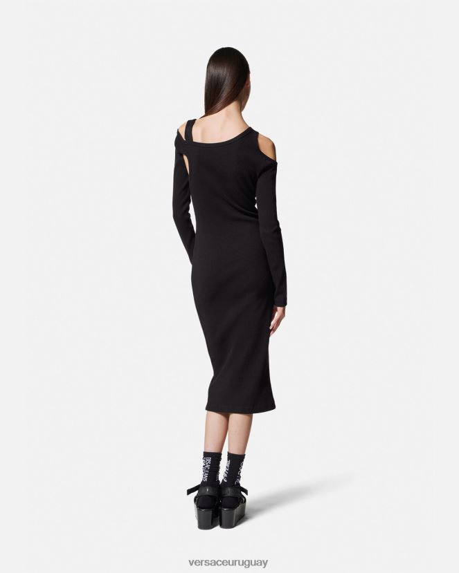 Versace vestido midi con abertura y hebilla barroca mujer negro ropa H88R0H2143