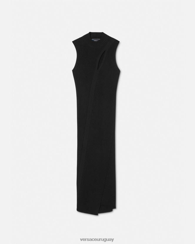 Versace vestido midi con cuello alto y cortes mujer negro ropa H88R0H33