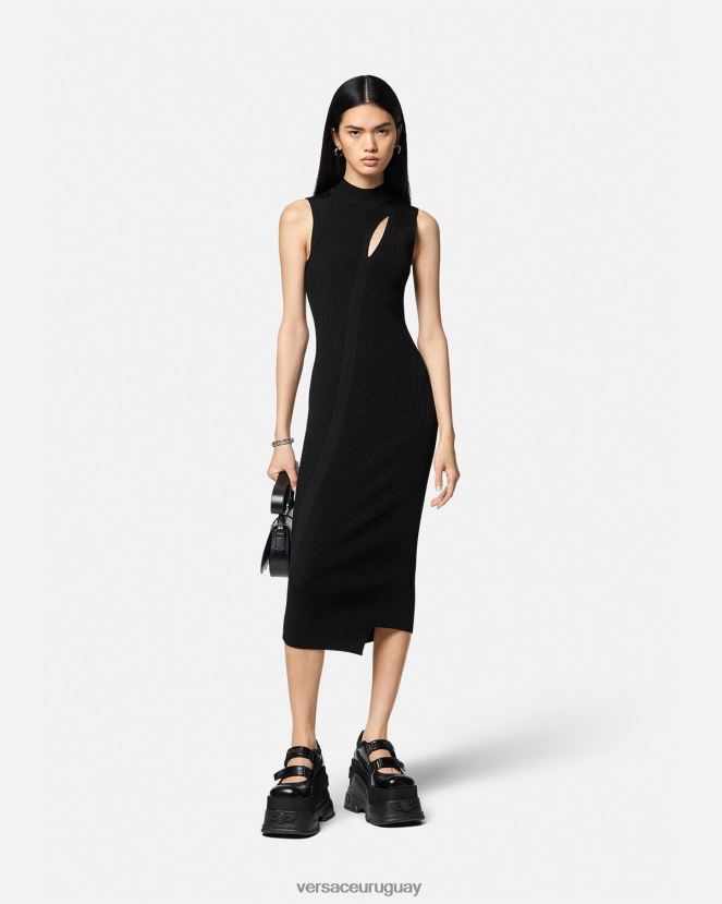 Versace vestido midi con cuello alto y cortes mujer negro ropa H88R0H33