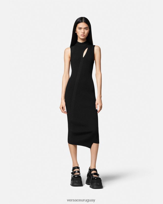Versace vestido midi con cuello alto y cortes mujer negro ropa H88R0H33