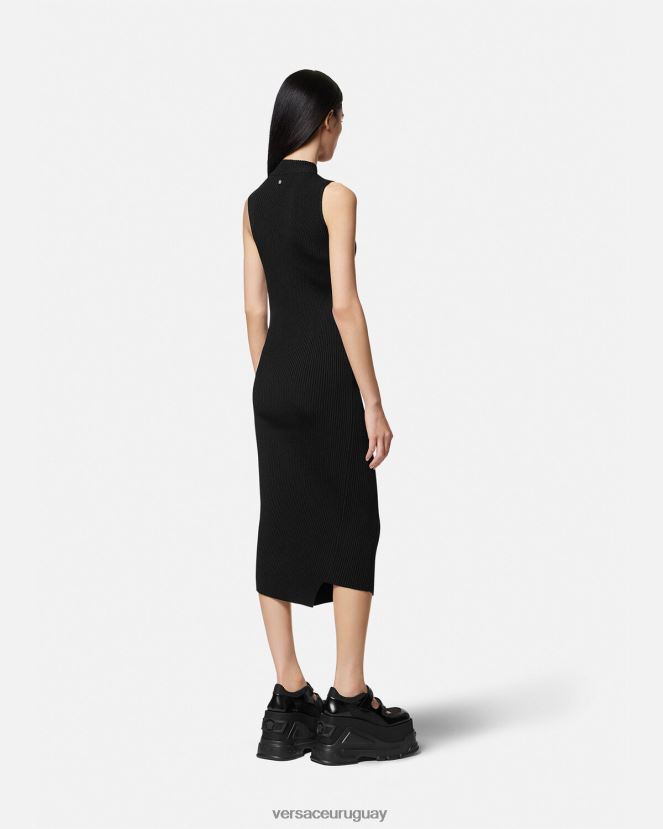 Versace vestido midi con cuello alto y cortes mujer negro ropa H88R0H33