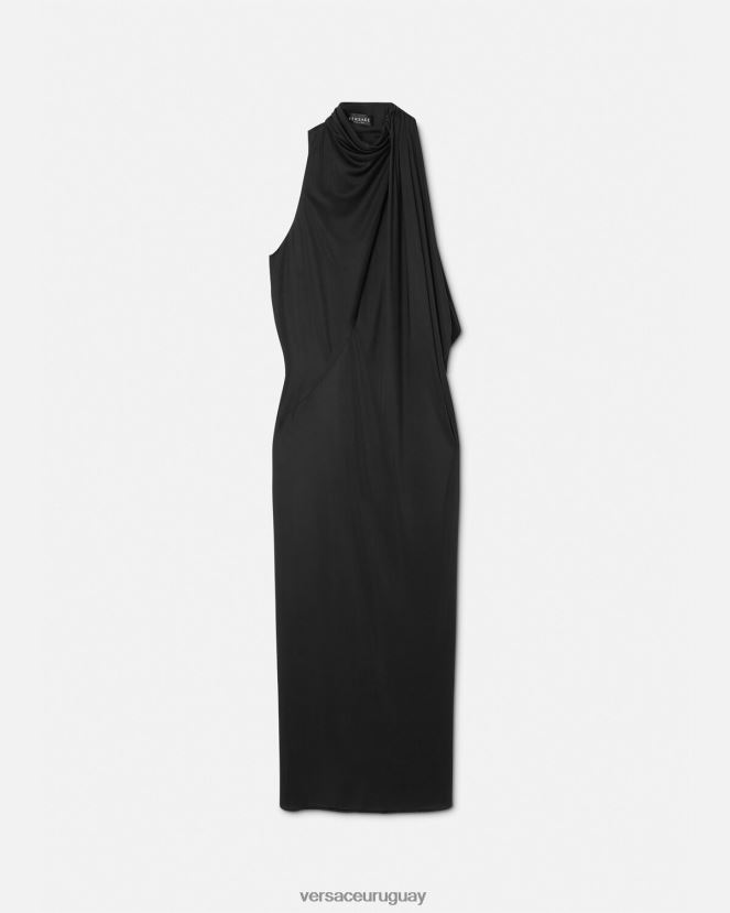 Versace vestido midi con cuello halter y cortes mujer negro ropa H88R0H53
