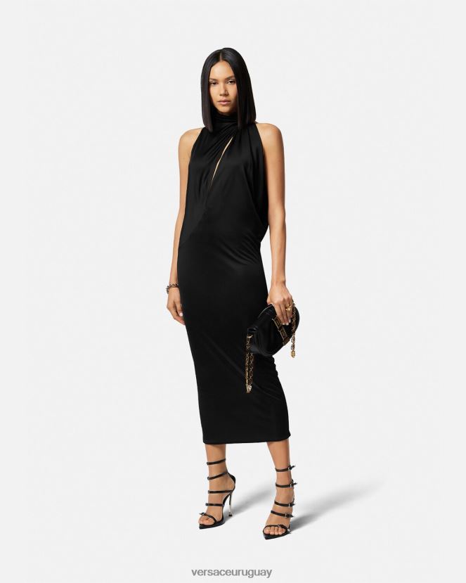 Versace vestido midi con cuello halter y cortes mujer negro ropa H88R0H53
