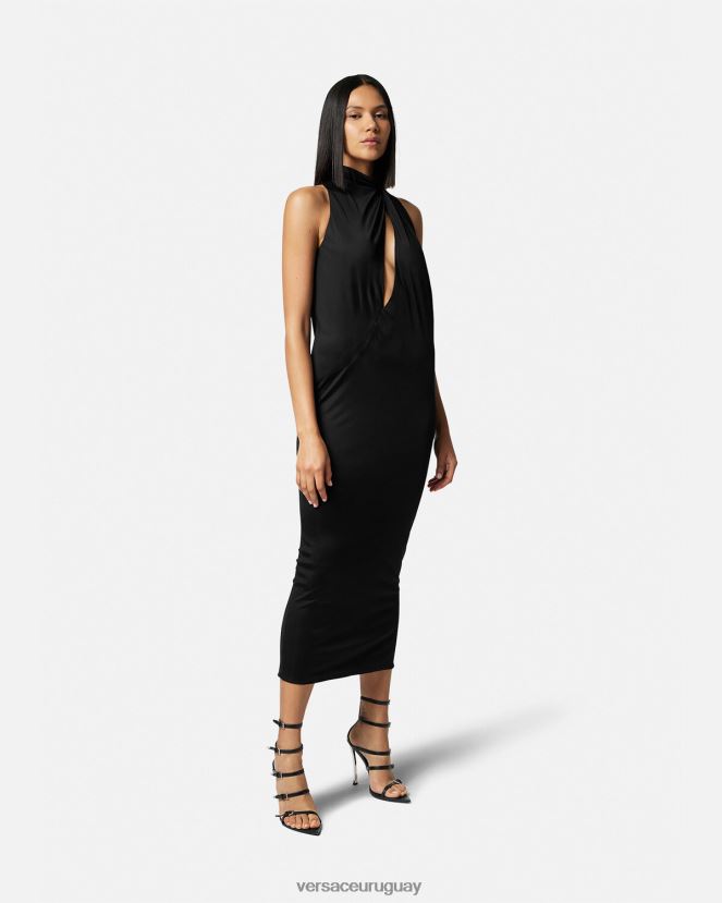 Versace vestido midi con cuello halter y cortes mujer negro ropa H88R0H53