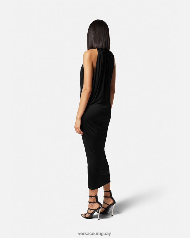 Versace vestido midi con cuello halter y cortes mujer negro ropa H88R0H53