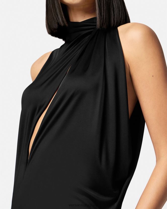 Versace vestido midi con cuello halter y cortes mujer negro ropa H88R0H53