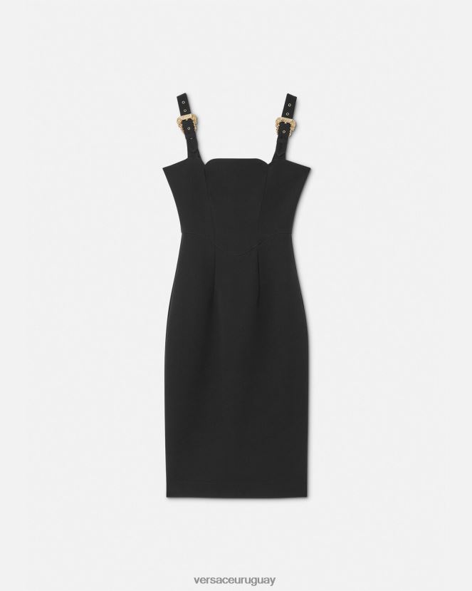 Versace vestido midi con hebilla barroca mujer negro ropa H88R0H2142