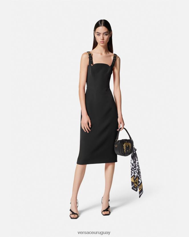 Versace vestido midi con hebilla barroca mujer negro ropa H88R0H2142