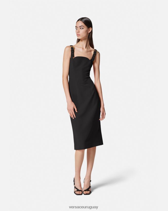 Versace vestido midi con hebilla barroca mujer negro ropa H88R0H2142