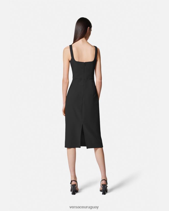 Versace vestido midi con hebilla barroca mujer negro ropa H88R0H2142