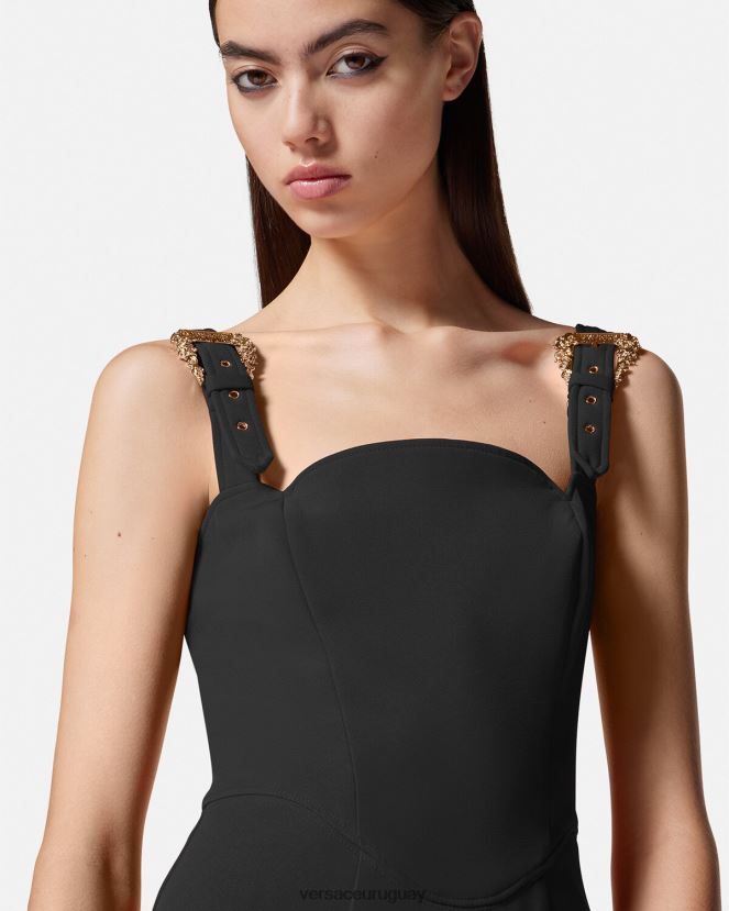 Versace vestido midi con hebilla barroca mujer negro ropa H88R0H2142